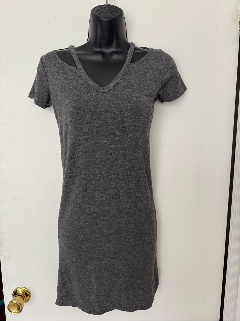 Glitz Charcoal V-Neck Short Sleeve Dress